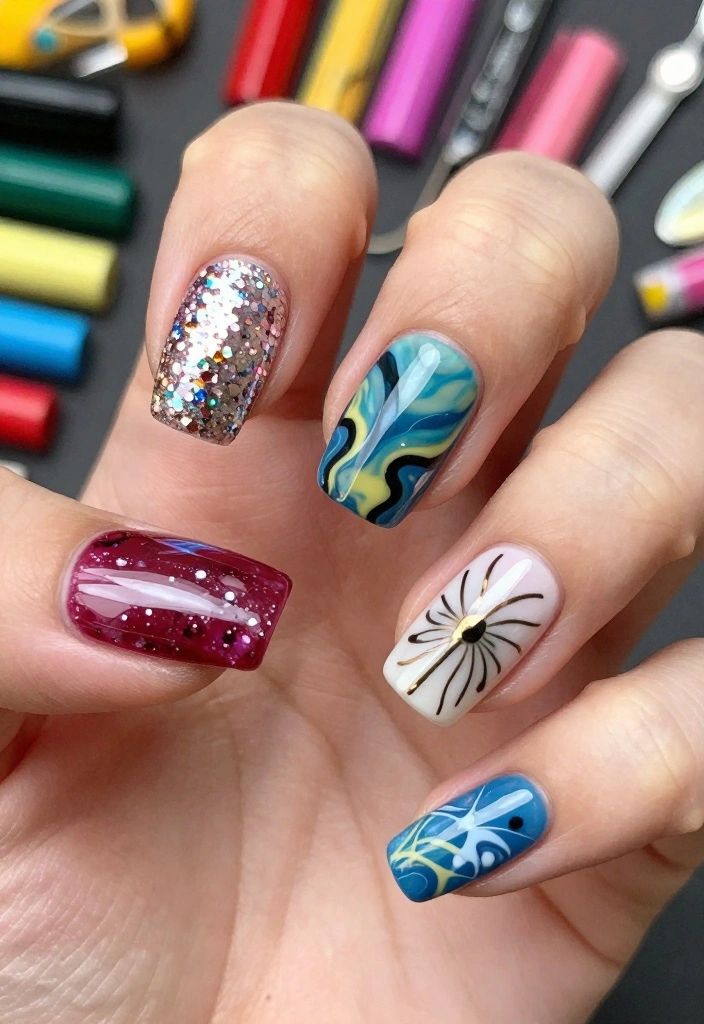 30 Chic New Years Eve Nails That Will Elevate Your Holiday Look! - 24. Mixed Media Mania 1