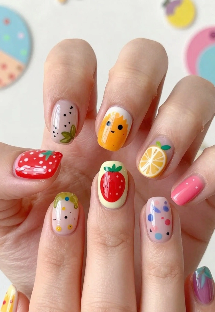 30 Chic New Years Eve Nails That Will Elevate Your Holiday Look! - 29. Vibrant Fruit-Inspired Designs 1