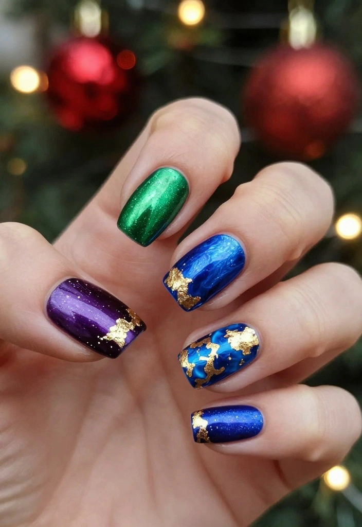 30 Chic New Years Eve Nails That Will Elevate Your Holiday Look! - 4. Dazzling Jewel Tones 1
