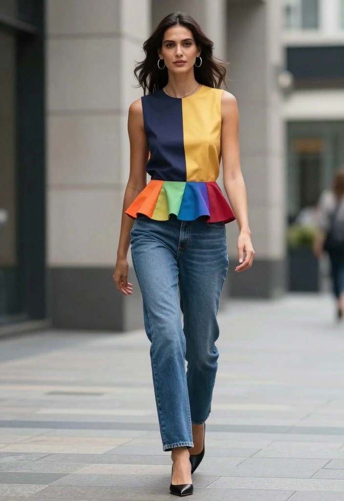 30 Versatile Professional Outfit Ideas for Women That Transition from Desk to Dinner! - 10. Peplum Top with Straight-Leg Jeans 1