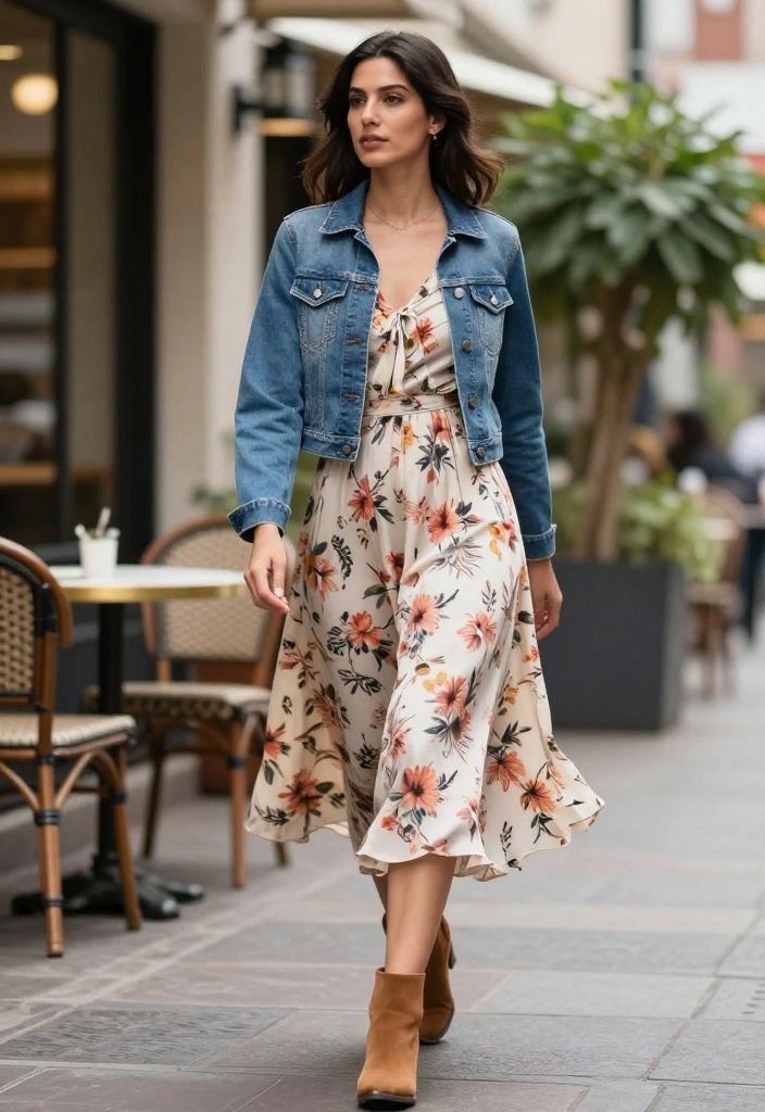 30 Versatile Professional Outfit Ideas for Women That Transition from Desk to Dinner! - 2. Midi Dress with a Denim Jacket 1