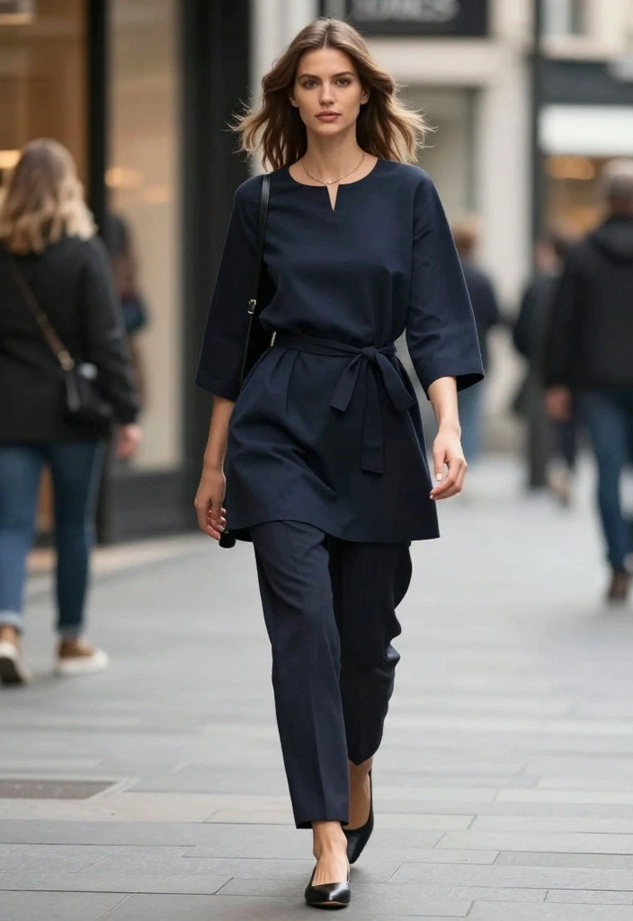 30 Versatile Professional Outfit Ideas for Women That Transition from Desk to Dinner! - 22. Smart Casual with a Tunic and Belted Trousers 1