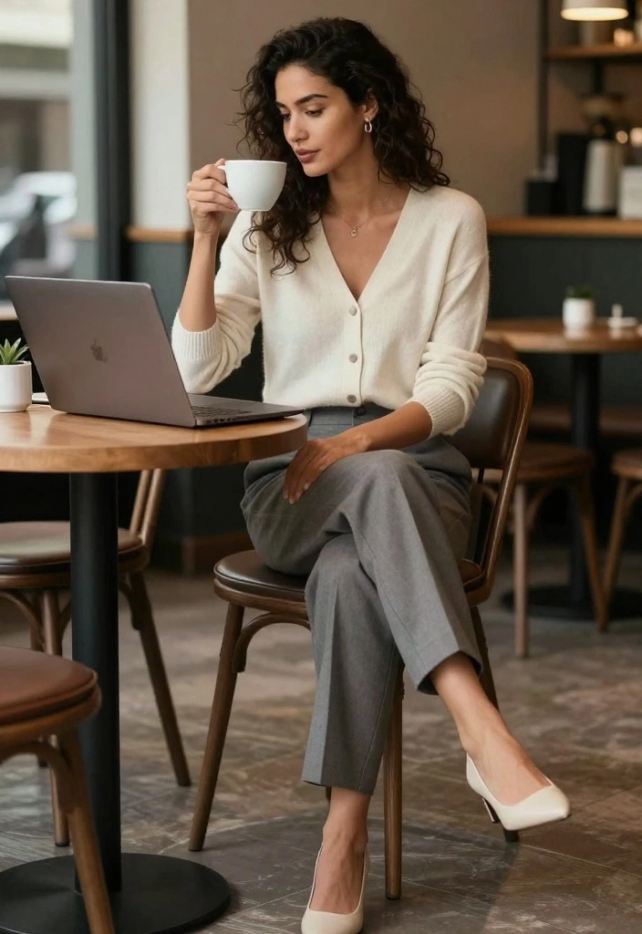 30 Versatile Professional Outfit Ideas for Women That Transition from Desk to Dinner! - 9. Casual Chic with a Cardigan and Trousers 1