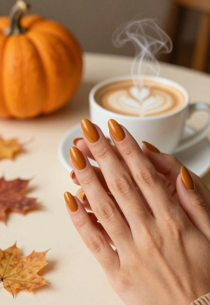 8 Seasonal Acrylic Nails Almond Colors That Will Brighten Up Your Look (Don't Miss #3!) - 1. Warm Pumpkin Spice 1