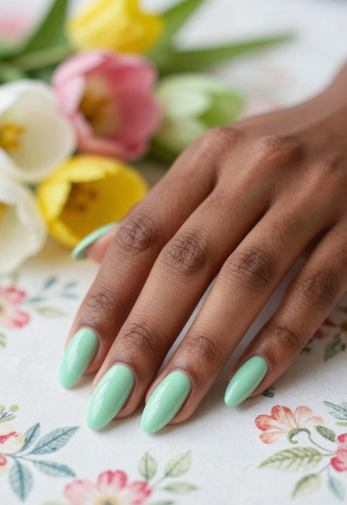8 Seasonal Acrylic Nails Almond Colors That Will Brighten Up Your Look (Don't Miss #3!) - 2. Frosty Mint Green 1