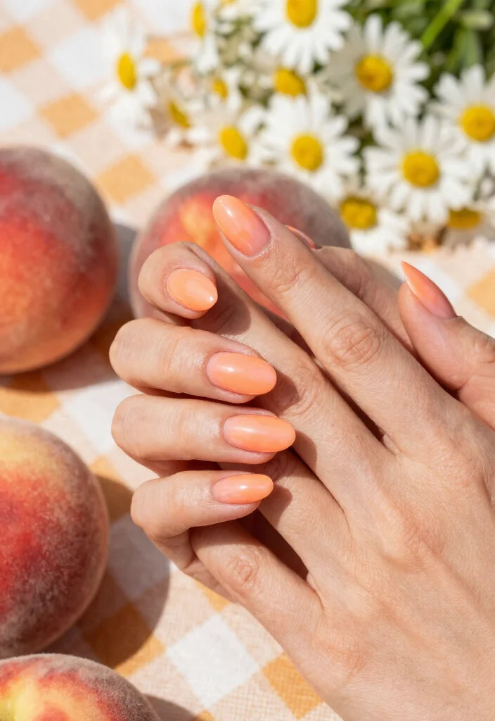 8 Seasonal Acrylic Nails Almond Colors That Will Brighten Up Your Look (Don't Miss #3!) - 5. Sun-kissed Peach 1