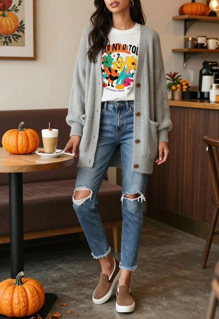 Fall in Love with These 13 Layering Outfit Ideas for Effortless Autumn Style! - 7. Cardigan + Graphic Tee 1