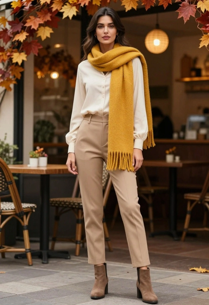 Fall in Love with These 13 Layering Outfit Ideas for Effortless Autumn Style! - 8. Blouse + Chunky Scarf 1