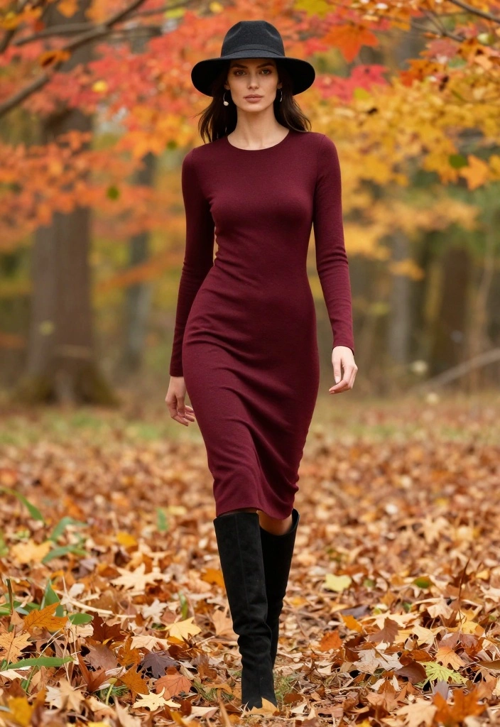 Fall in Love with These 13 Layering Outfit Ideas for Effortless Autumn Style! - 9. Long Sleeve Dress + Wool Hat 1