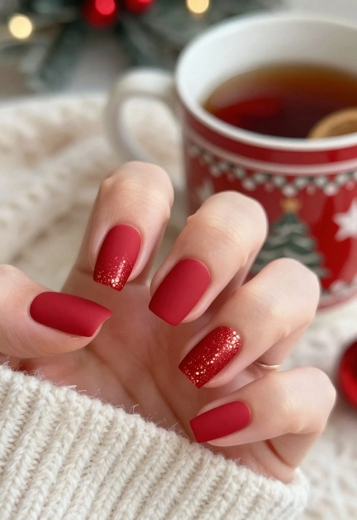 10 Festive Red Nails Ideas That Will Make You the Star of Any Holiday Party! (Don't Miss #5!) - 8. Red Matte Nails with a Shimmer Top Coat 1