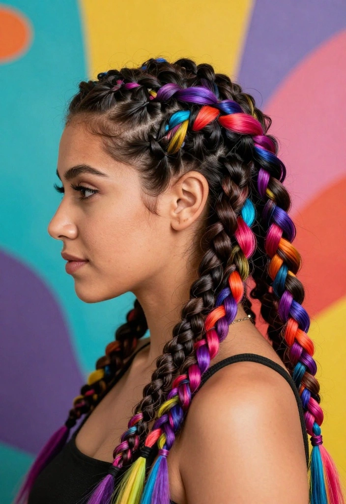 10 Stunning Hairstyles to Rock with Knotless Braids (You Won't Believe #5!) - 10. Creative Colorful Highlights 1