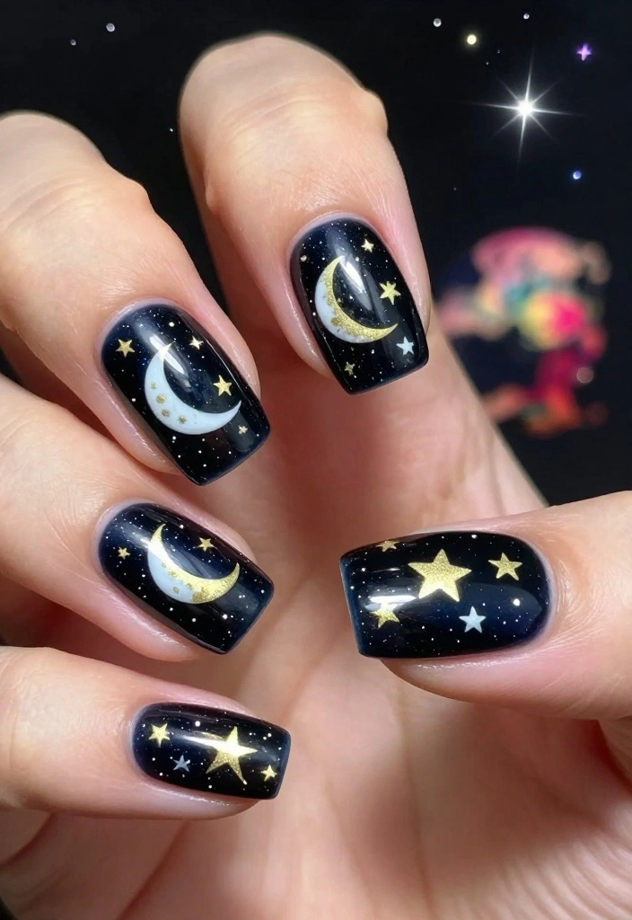11 Bold and Creative New Year's Eve Nails That Will Turn Heads! - 3. Celestial Nail Art 1