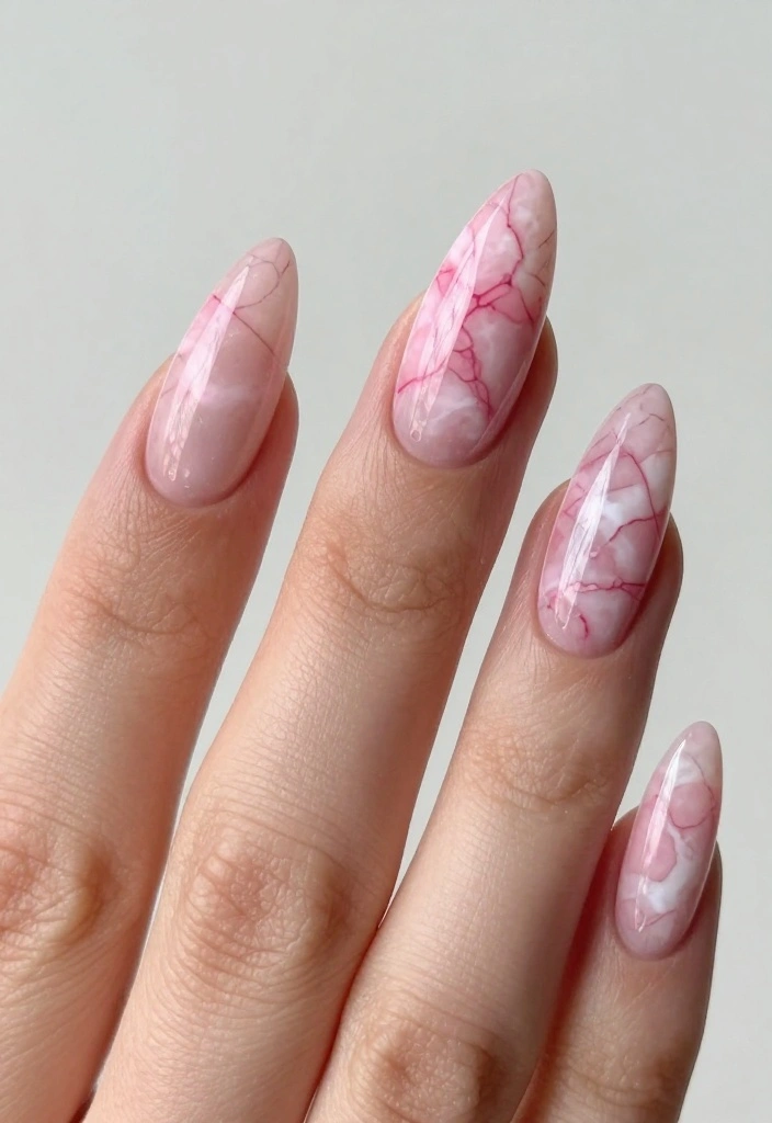 11 Creative Pink Stiletto Nails You Need to See to Believe (Especially #4!) - 4. Marble Magic 1