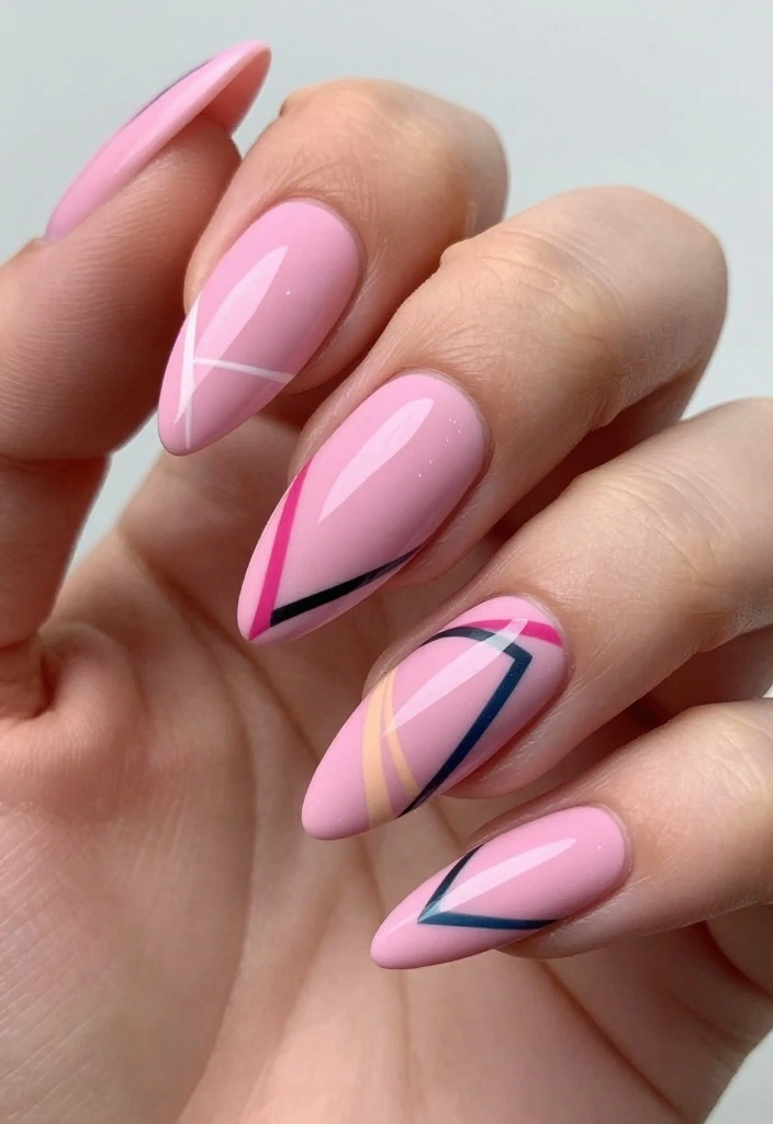 11 Creative Pink Stiletto Nails You Need to See to Believe (Especially #4!) - 5. Geometric Patterns 1