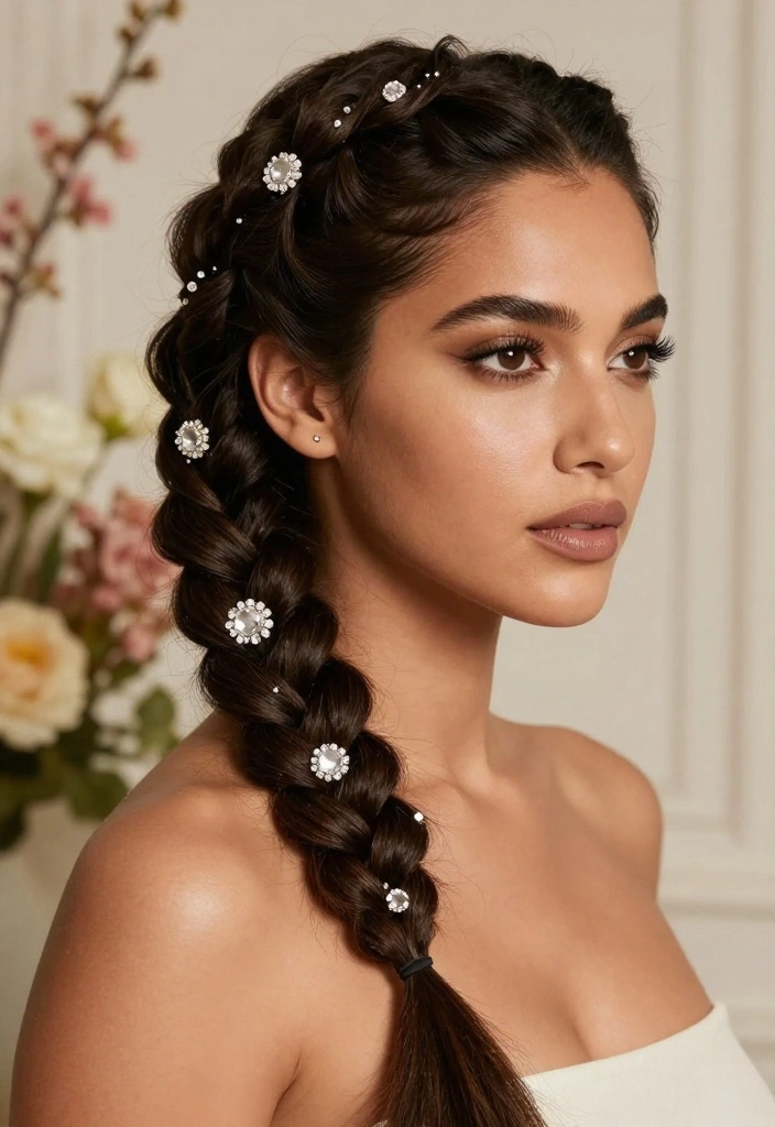15 Versatile Hairstyles with Clips That Will Make Heads Turn (Don't Miss #9!) - 7. Elegant Side Braid with Gem Clips 1