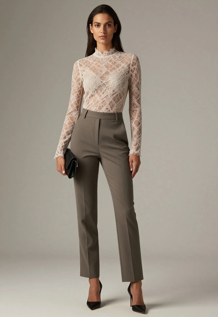 19 Irresistible Valentine Clothes That Will Make Your Date Say 'WOW!' - 2. Charming Lace Top & High-Waisted Trousers 1