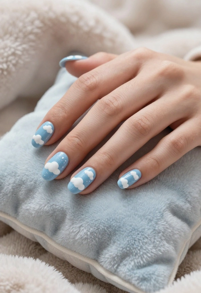 20 Easy Romantic Nail Designs for Beginners That Will Wow Your Friends (Try #6!) - 12. Whimsical Clouds 1