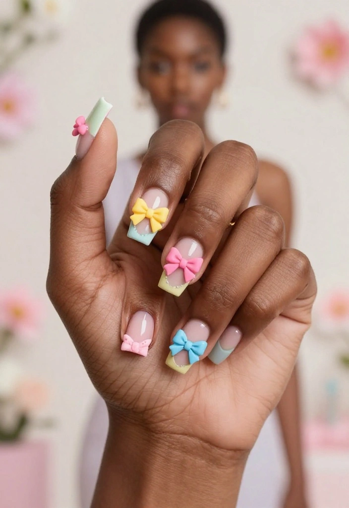 20 Easy Romantic Nail Designs for Beginners That Will Wow Your Friends (Try #6!) - 19. Sweet Bows 1