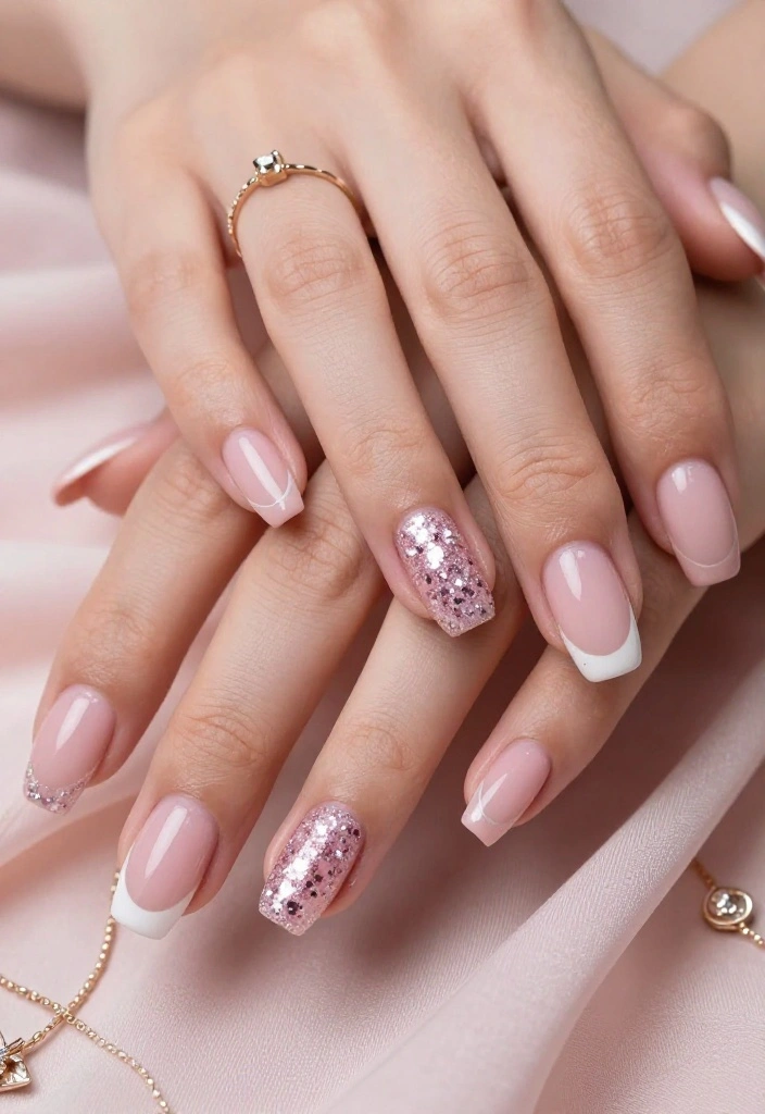 20 Easy Romantic Nail Designs for Beginners That Will Wow Your Friends (Try #6!) - 20. Lovely Glitter French Tips 1