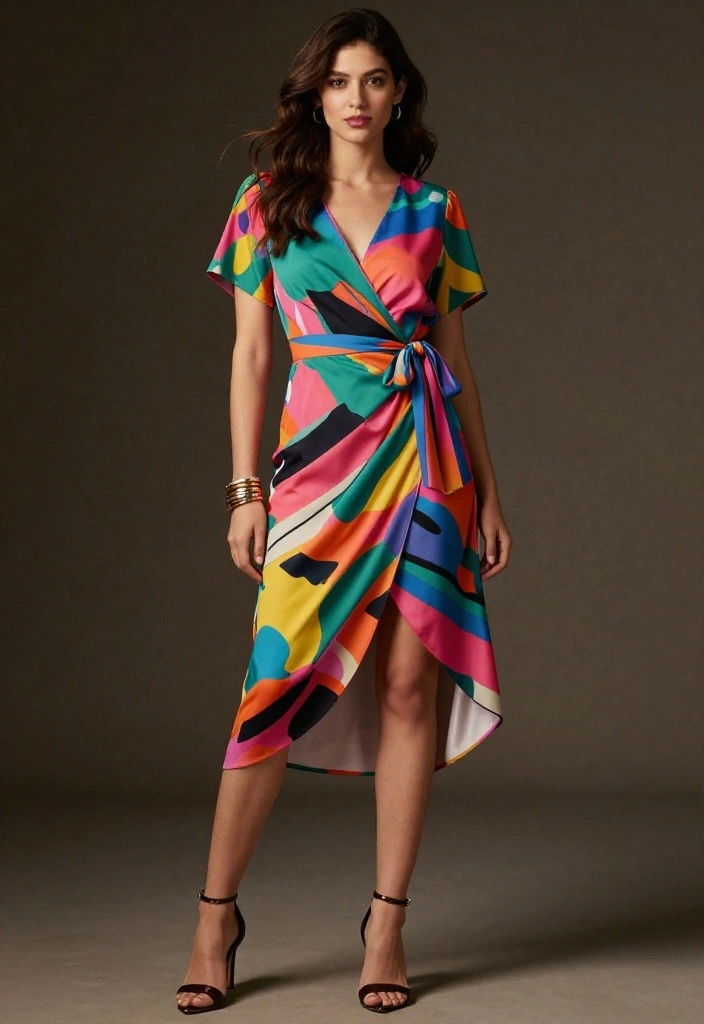 20 Elegant Date Night Dresses for Valentine’s Day That Will Turn Heads! - 18. The Striking Colorful Wrap Dress 1