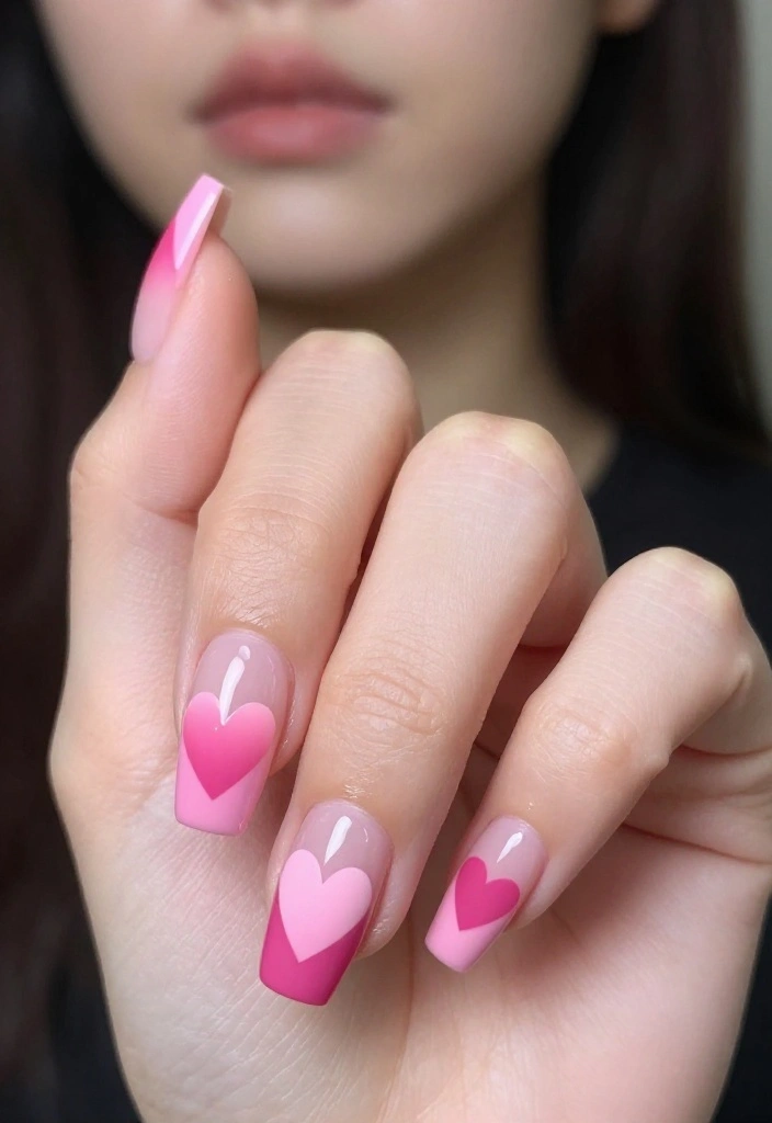 24 Trendy Pink Nail Art Ideas for Valentine’s Day That Will Make Everyone Envy You! - 12. Gradient Hearts 1