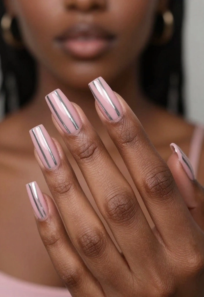 24 Trendy Pink Nail Art Ideas for Valentine’s Day That Will Make Everyone Envy You! - 13. Pink and Silver Stripes 1