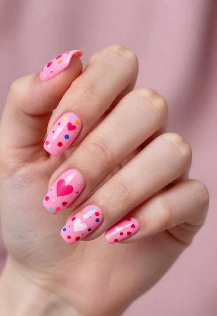 24 Trendy Pink Nail Art Ideas for Valentine’s Day That Will Make Everyone Envy You! - 14. Hearts and Dots 1
