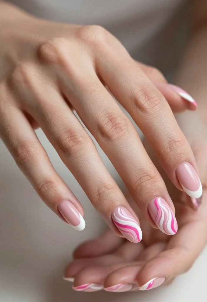 24 Trendy Pink Nail Art Ideas for Valentine’s Day That Will Make Everyone Envy You! - 9. Pink and White Swirls 1