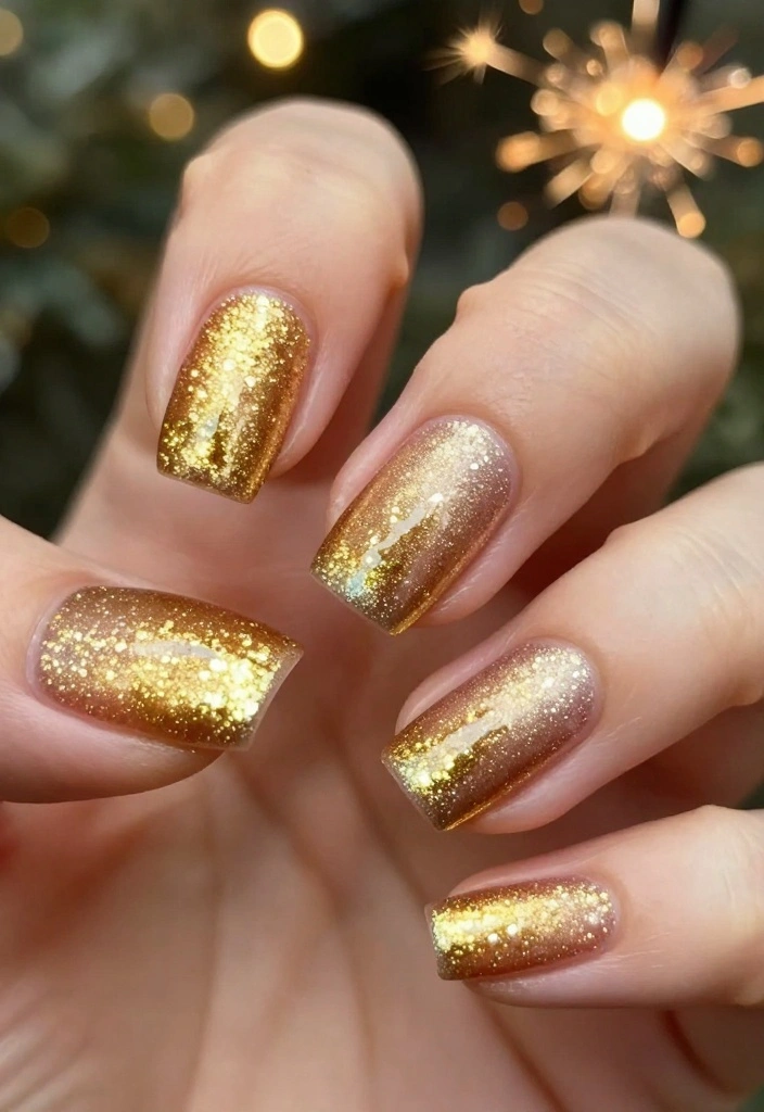 25 Trendy New Years Eve Nails That'll Inspire Your Holiday Look! - 1. Glittery Gold Ombre 1