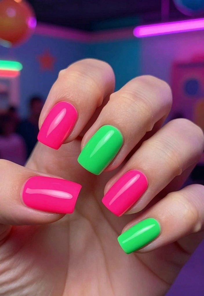 25 Trendy New Years Eve Nails That'll Inspire Your Holiday Look! - 14. Neon Party Nails 1