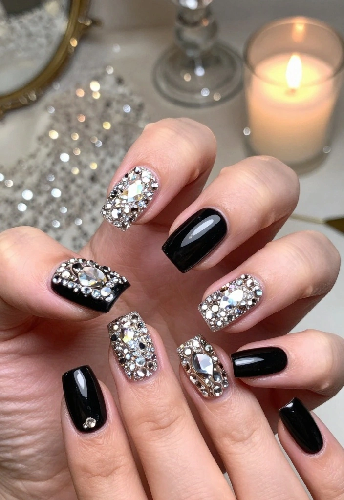 25 Trendy New Years Eve Nails That'll Inspire Your Holiday Look! - 16. Sparkling Jewels 1