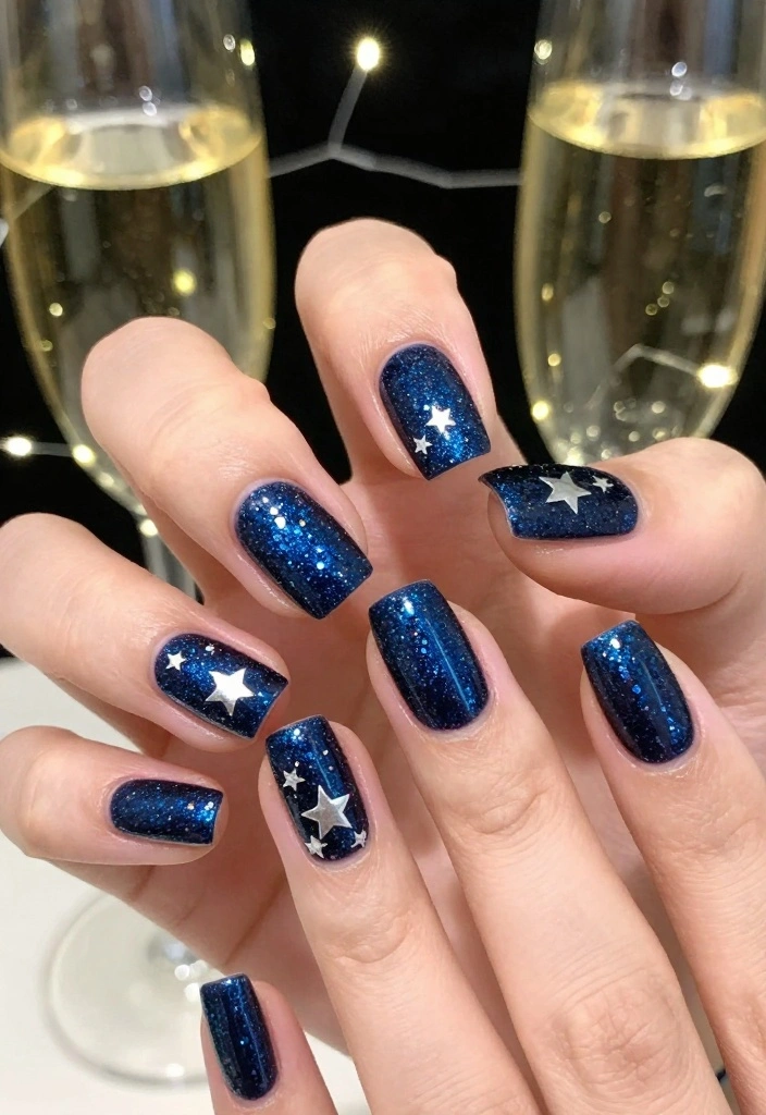 25 Trendy New Years Eve Nails That'll Inspire Your Holiday Look! - 2. Midnight Blue Sparkle 1