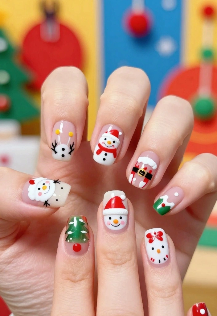 25 Trendy New Years Eve Nails That'll Inspire Your Holiday Look! - 25. Fun Holiday Characters 1