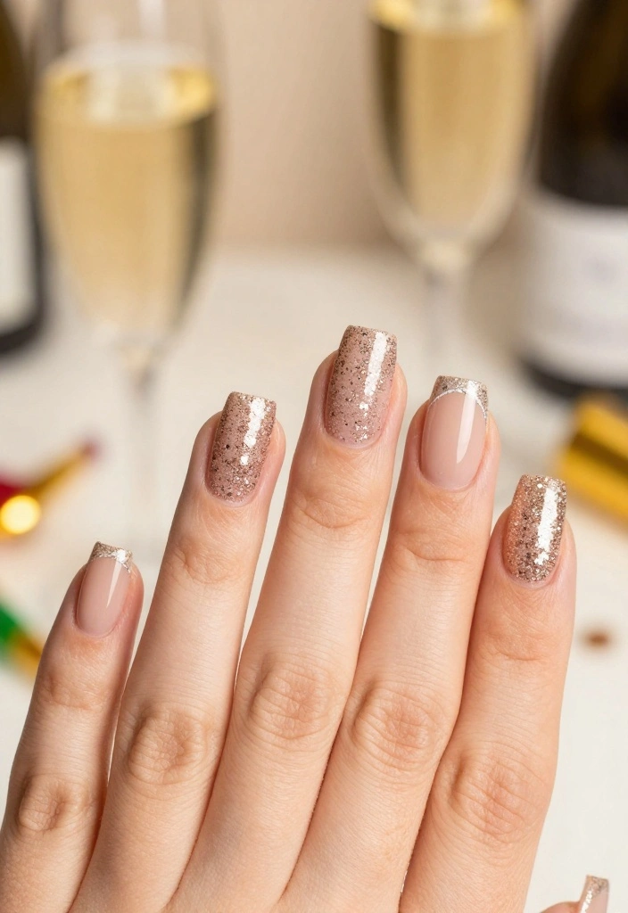 25 Trendy New Years Eve Nails That'll Inspire Your Holiday Look! - 4. Champagne Glitter Tips 1