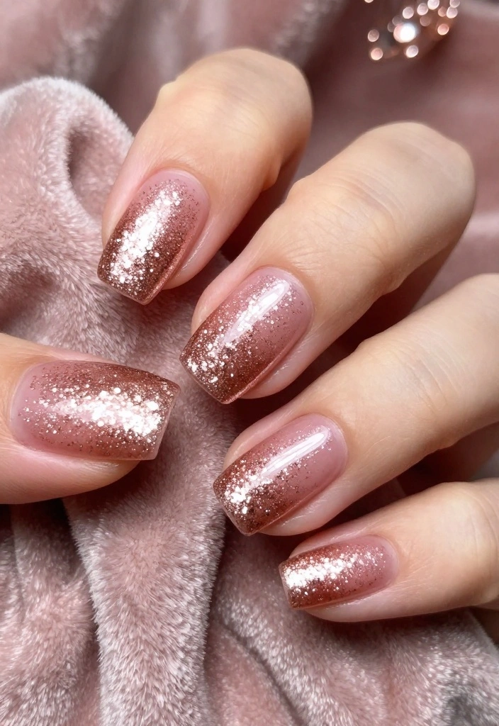 25 Trendy New Years Eve Nails That'll Inspire Your Holiday Look! - 8. Rose Gold Glitter 1