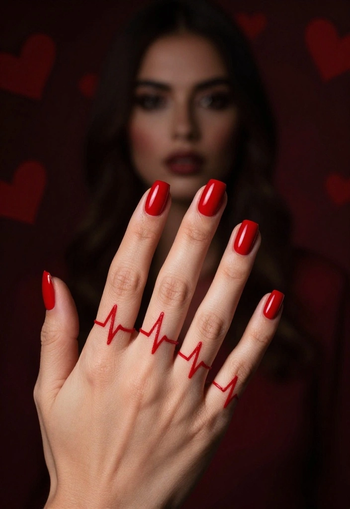 26 Cute Valentine’s Nails Ideas Perfect for Date Night! 💏 - 10. Heartbeat Lines 1
