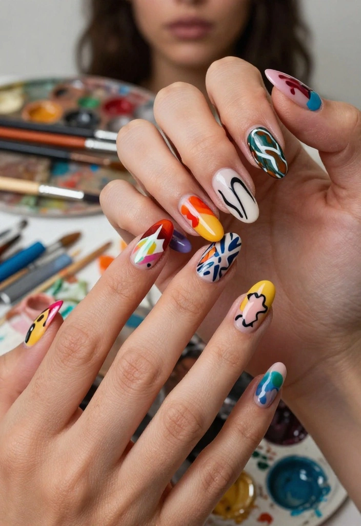 26 Cute Valentine’s Nails Ideas Perfect for Date Night! 💏 - 14. Canvas Art Nails 1