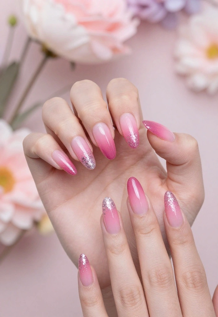 26 Cute Valentine’s Nails Ideas Perfect for Date Night! 💏 - 2. Pink Ombre with Glitter 1