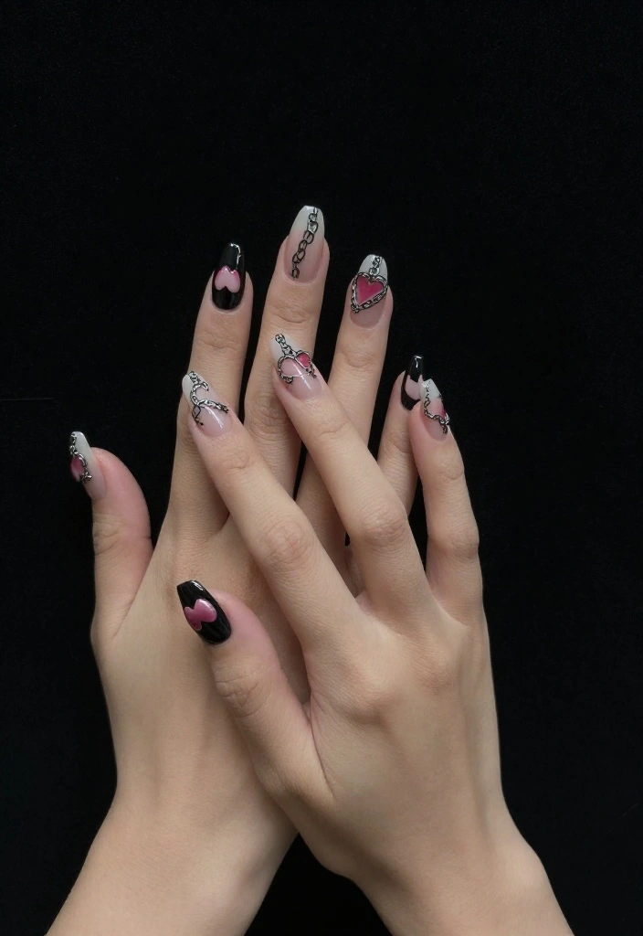 26 Cute Valentine’s Nails Ideas Perfect for Date Night! 💏 - 23. Hearts and Chains 1