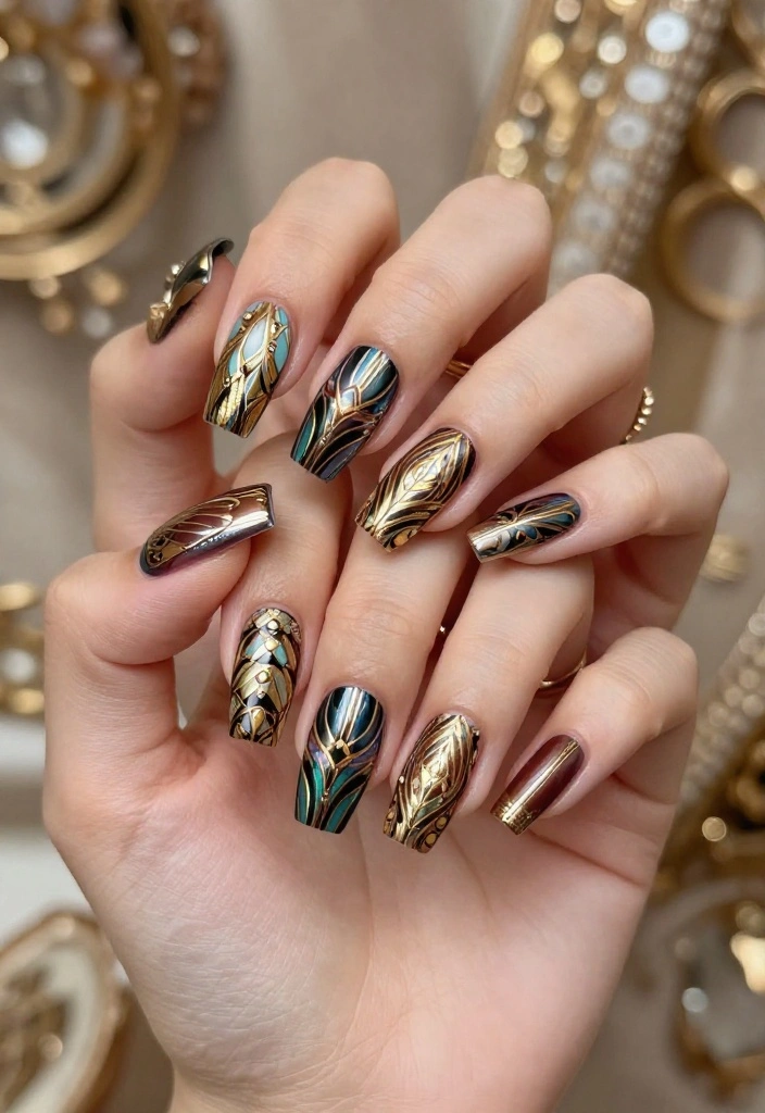 26 Cute Valentine’s Nails Ideas Perfect for Date Night! 💏 - 24. Art Deco Love 1