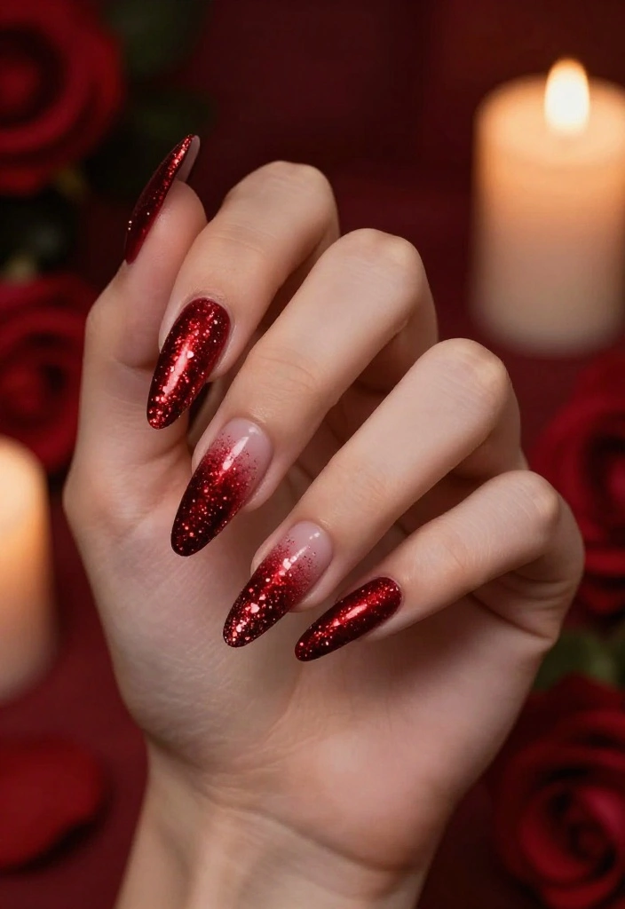 26 Cute Valentine’s Nails Ideas Perfect for Date Night! 💏 - 9. Glitter Gradient 1
