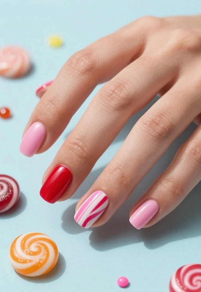 30 Creative DIY Nail Art Ideas for a Perfect Valentine’s Day Look (Tip #4 Is a Game-Changer!) - 10. Sweet Candy Stripes 1