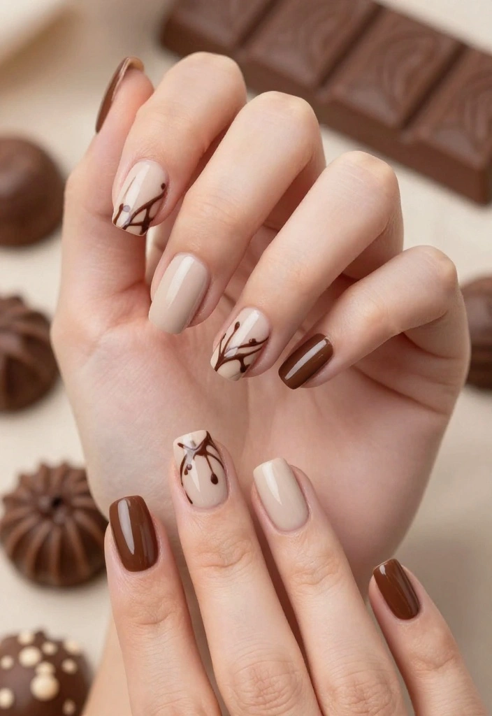 30 Creative DIY Nail Art Ideas for a Perfect Valentine’s Day Look (Tip #4 Is a Game-Changer!) - 14. Chocolate Drizzle 1