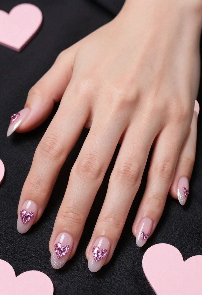 30 Creative DIY Nail Art Ideas for a Perfect Valentine’s Day Look (Tip #4 Is a Game-Changer!) - 21. Glitter Heart French Tips 1