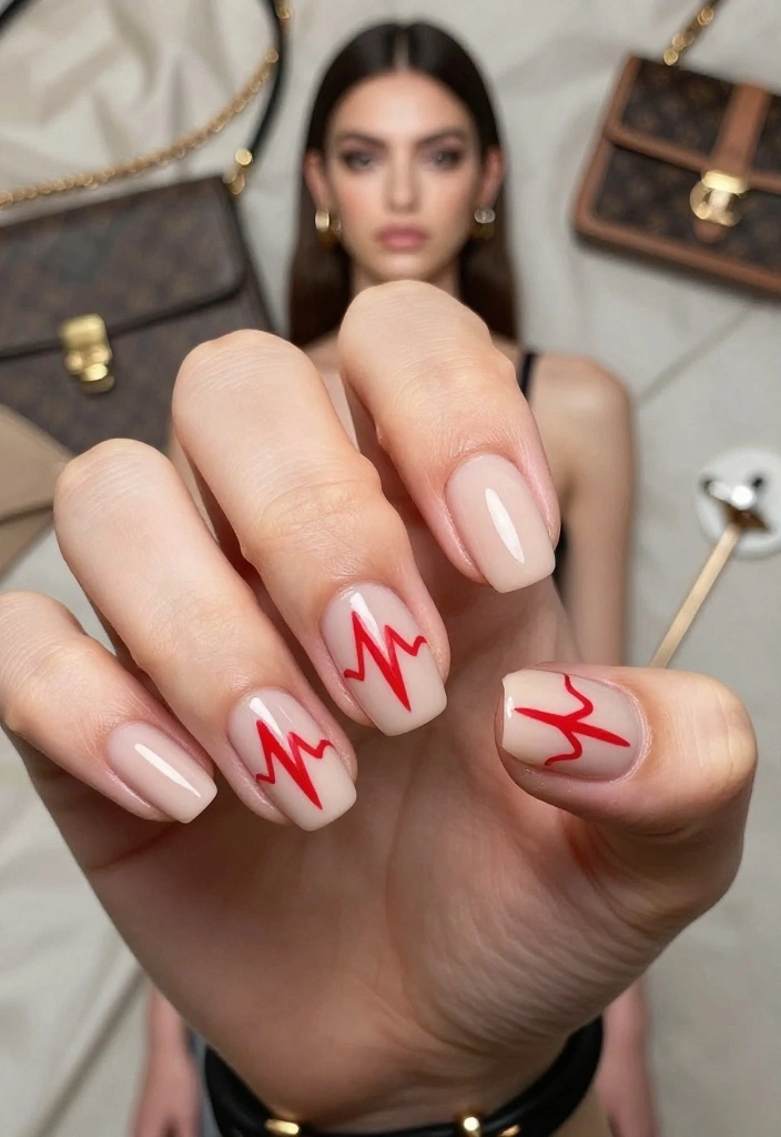 30 Creative DIY Nail Art Ideas for a Perfect Valentine’s Day Look (Tip #4 Is a Game-Changer!) - 26. Heartbeat Line 1