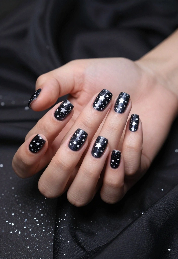 30 Creative DIY Nail Art Ideas for a Perfect Valentine’s Day Look (Tip #4 Is a Game-Changer!) - 27. Glittery Starry Night 1