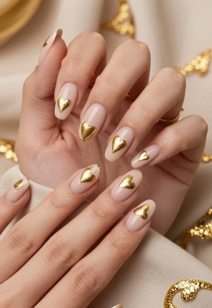 30 Creative DIY Nail Art Ideas for a Perfect Valentine’s Day Look (Tip #4 Is a Game-Changer!) - 28. Heart of Gold 1