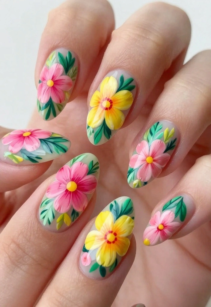 8 Chic Acrylic Nails Almond Designs That'll Elevate Your Style Instantly! - 4. Floral Fantasy 1