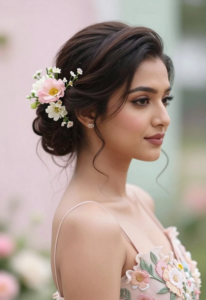 9 Quick Easy Hairstyles for Long Hair That'll Save You Time (And Look Fabulous!) - 6. Side Bun with Flowers 1